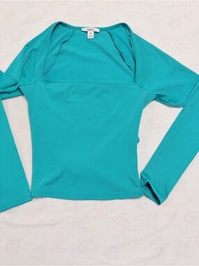 Bar III Teal Ribbed Square-Neck Long Sleeve Top